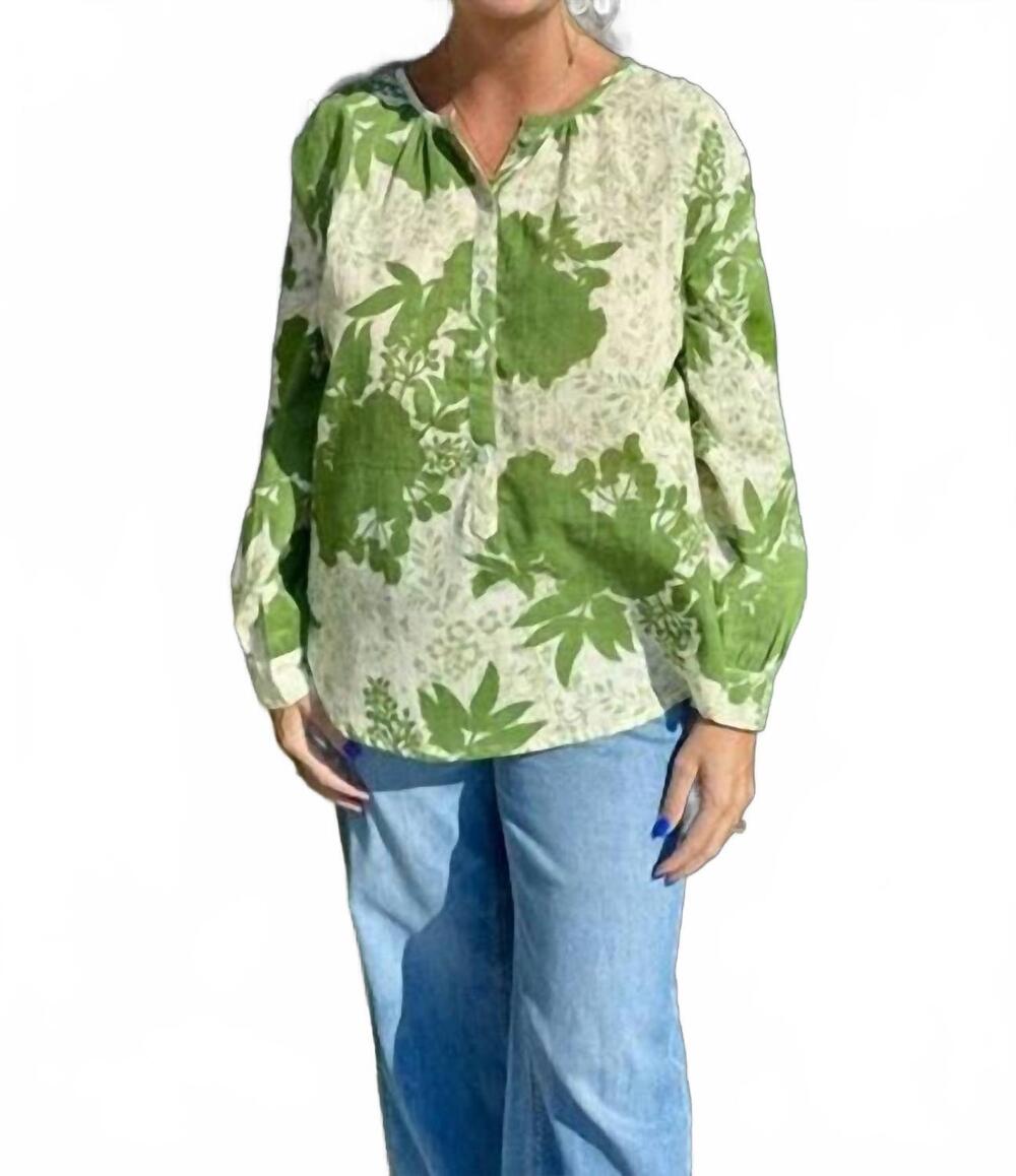 NEW DOLMA floral cotton blouse in white and green